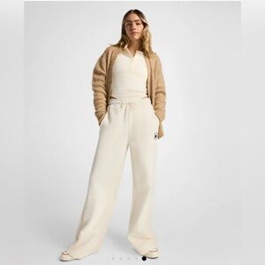 NWT Converse XXL Cream Joggers Wide Leg High Rise Fleece Sweat Pants